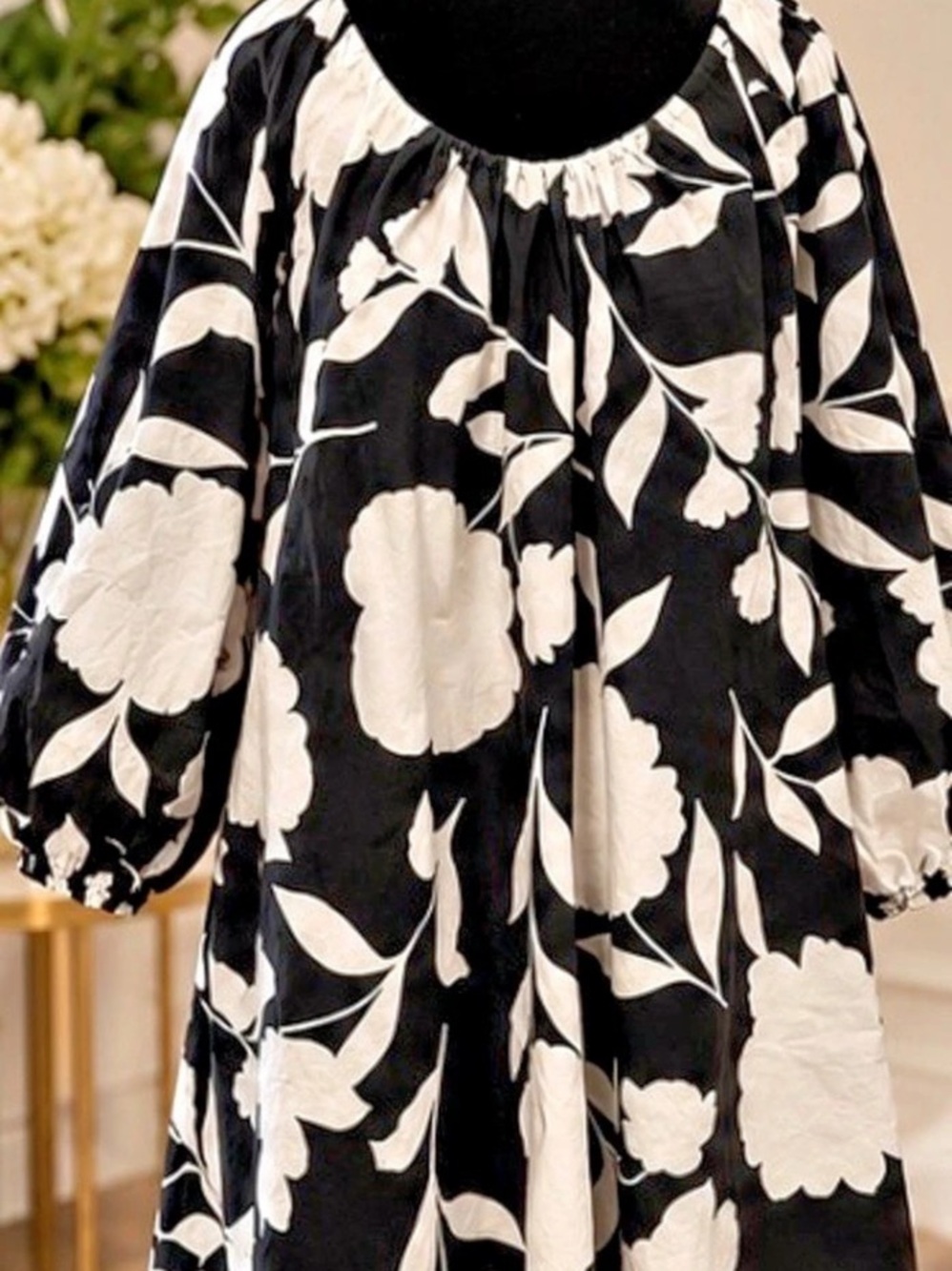 Kate Spade x Target Black White Floral Puff Sleeve Shift Dress Size M Cotton